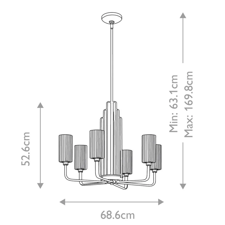 Elstead Kronleuchter Art Déco Metall Glas B: 68,6 cm H: max. 169,8 cm< Hängelampen|Jugendstil Lampen