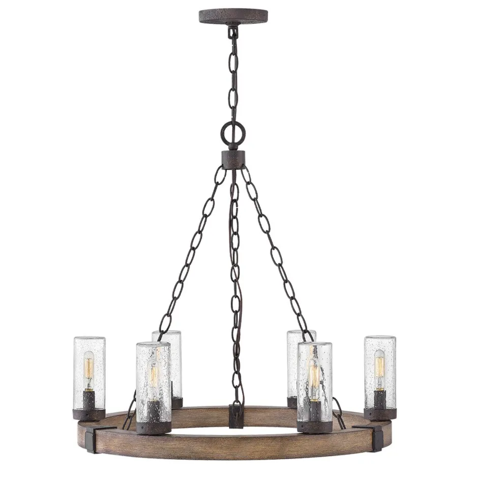 Metall Lampen|Rustikale Lampen*Elstead Kronleuchter außen Ø 61 cm IP44 E14 Metall Glas Ring