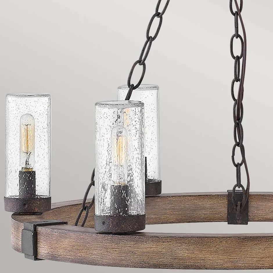 Metall Lampen|Rustikale Lampen*Elstead Kronleuchter außen Ø 61 cm IP44 E14 Metall Glas Ring