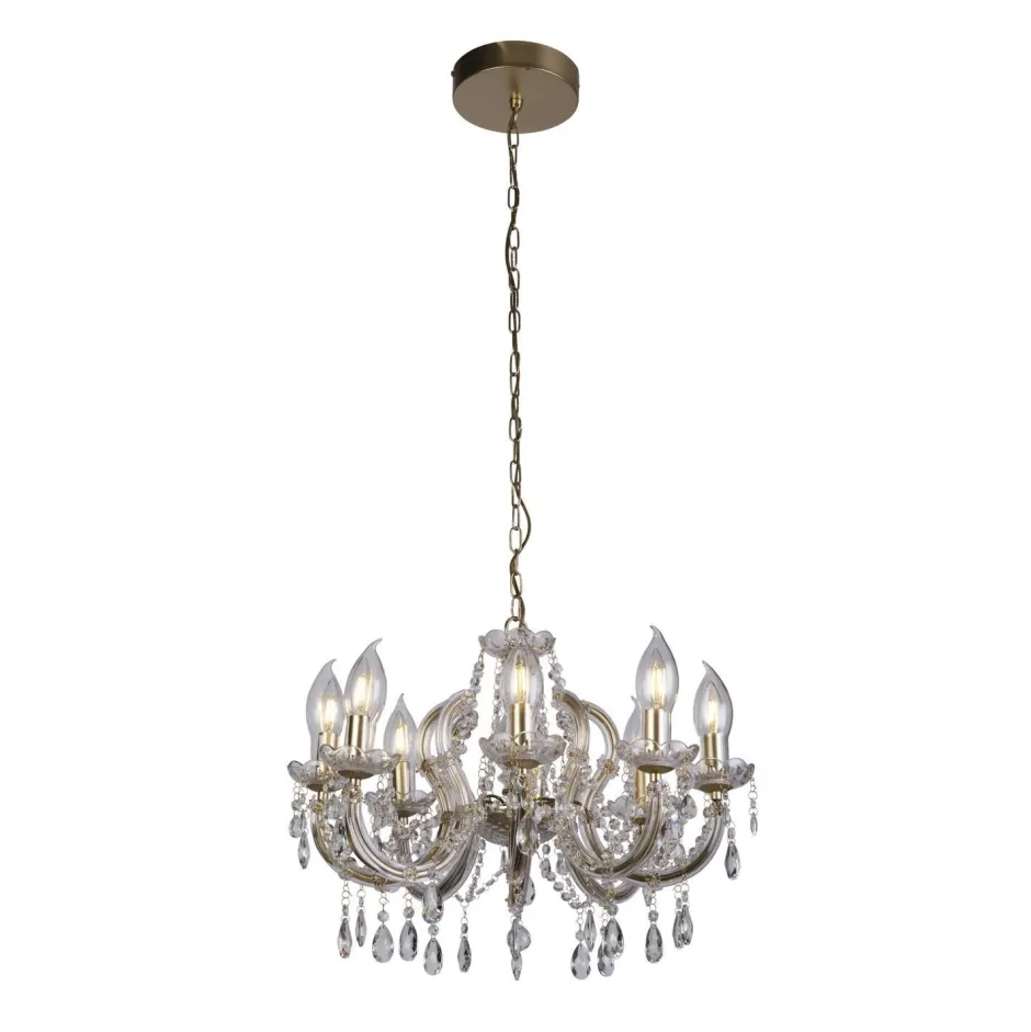 Metall Lampen|Hängeleuchten Außen*Searchlight Kronleuchter Außen Metall Glas IP65 8-flammig L:60 cm