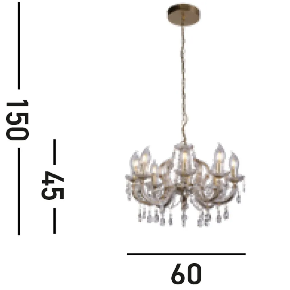 Metall Lampen|Hängeleuchten Außen*Searchlight Kronleuchter Außen Metall Glas IP65 8-flammig L:60 cm