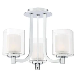 Elstead Kronleuchter Badezimmer IP44 Ø 38,4 cm Metall Glas Chrom Weiß< Flurlampen|Metall Lampen