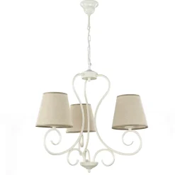 Wohnzimmerlampen|Stofflampen*Lamkur Kronleuchter Beige Landhaus Stoff Esstisch Lampe