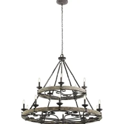 Elstead Kronleuchter CAMELOT 8 in Zink Holz 15-flmg Ø110cm< Hängelampen|Rustikale Lampen