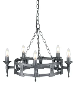 Hängelampen|Rustikale Lampen*Elstead Kronleuchter CAMELOT 7 in Silber Antik Ø52cm Lampe