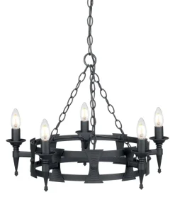 Elstead Kronleuchter CAMELOT 7 Schwarz kürzbar Ø52cm Lampe< Rustikale Lampen|Designerlampen