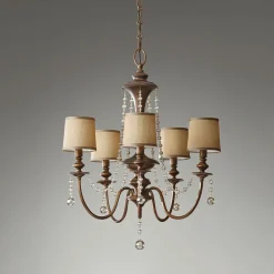 Elstead Kronleuchter Esszimmer mit Schirm Ø65cm Braun Gold Creme< Hängelampen|Stofflampen