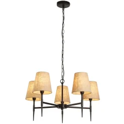 Hängelampen|Wohnzimmerlampen*Searchlight Kronleuchter 5-flammig Ø 66 cm Rustikal E14 Schwarz Creme