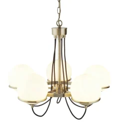 Hängelampen|Esszimmer Lampen*Searchlight Kronleuchter 5-flammig in Messing Antik Weiß E14 Metall Glas