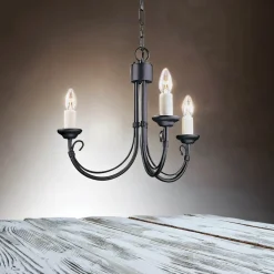 Elstead Kronleuchter GOTICA 2 Schwarz Metall 3-flammig< Hängelampen|Rustikale Lampen