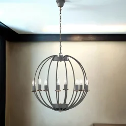 WOFI Kronleuchter Grau rund Ø 55 cm Metall 8x E14< Hängelampen|Esszimmer Lampen