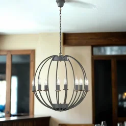 WOFI Kronleuchter Grau rund Ø 55 cm Metall 8x E14< Hängelampen|Esszimmer Lampen