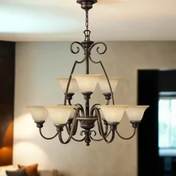 Hängelampen|Esszimmer Lampen*Elstead Kronleuchter Hängend Ø91cm Glas Schirm Landhaus