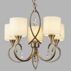 Wohnzimmerlampen|Glaslampen*Searchlight Kronleuchter in Messing Antik Natur 5-flammig E14 Ø 52 cm