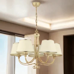 Hängelampen|Esszimmer Lampen*Jupiter Kronleuchter in Shabby Gold Weiß BERTHA Esstisch