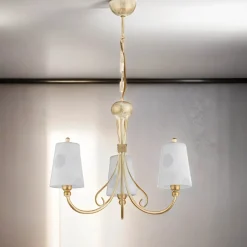 Glaslampen|Shabby Chic Lampen*Jupiter Kronleuchter in Shabby Gold Weiß Glas ENANIA Lampe