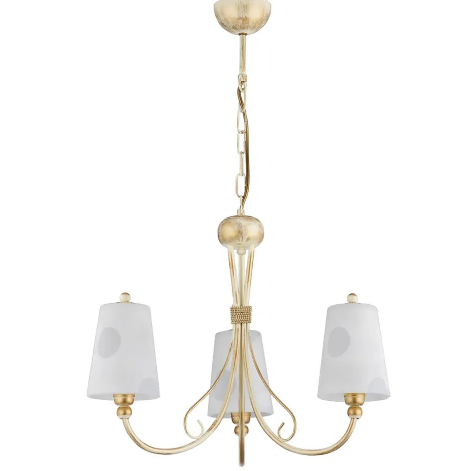 Glaslampen|Shabby Chic Lampen*Jupiter Kronleuchter in Shabby Gold Weiß Glas ENANIA Lampe