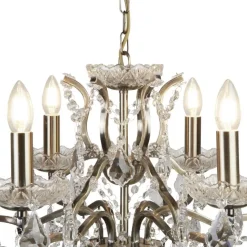 Searchlight Kronleuchter Kristall Ø 70 cm Messing Antik 6-flammig E14< Wohnzimmerlampen|Esszimmer Lampen