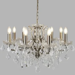 Searchlight Kronleuchter Kristall Ø 70 cm in Messing Antik 8x E14< Wohnzimmerlampen|Esszimmer Lampen