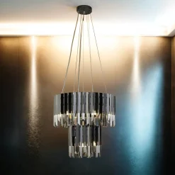 Hängelampen|Wohnzimmerlampen*Searchlight Kronleuchter Kristall G9 Schwarz Rauchgrau