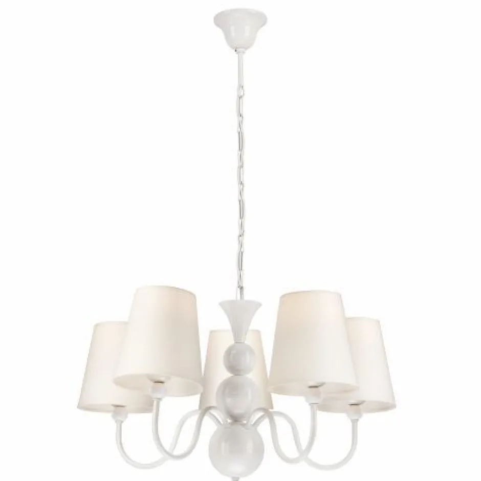 Hängelampen|Esszimmer Lampen*Lamkur Kronleuchter MADISYN Weiß Stoff 5-flmg Esszimmer