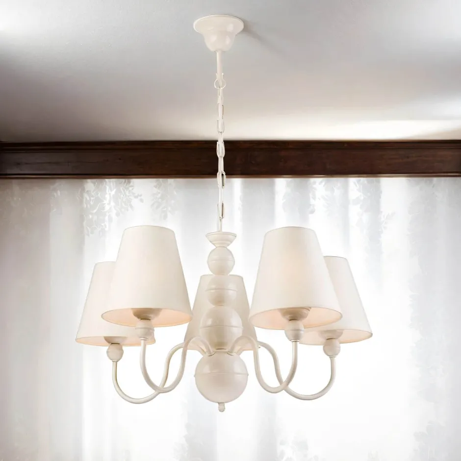 Hängelampen|Esszimmer Lampen*Lamkur Kronleuchter MADISYN Weiß Stoff 5-flmg Esszimmer