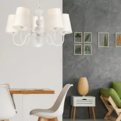 Hängelampen|Esszimmer Lampen*Lamkur Kronleuchter MADISYN Weiß Stoff 5-flmg Esszimmer