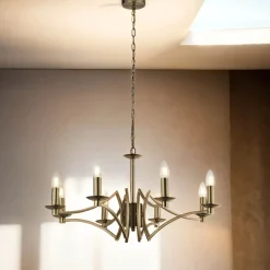 Searchlight Kronleuchter Messing Antik E14 Metall Ø 72 cm 8-flammig< Hängelampen|Wohnzimmerlampen