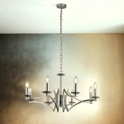 Searchlight Kronleuchter Metall 8-flammig E14 Chrom Ø 72 cm AMANDA< Hängelampen|Wohnzimmerlampen