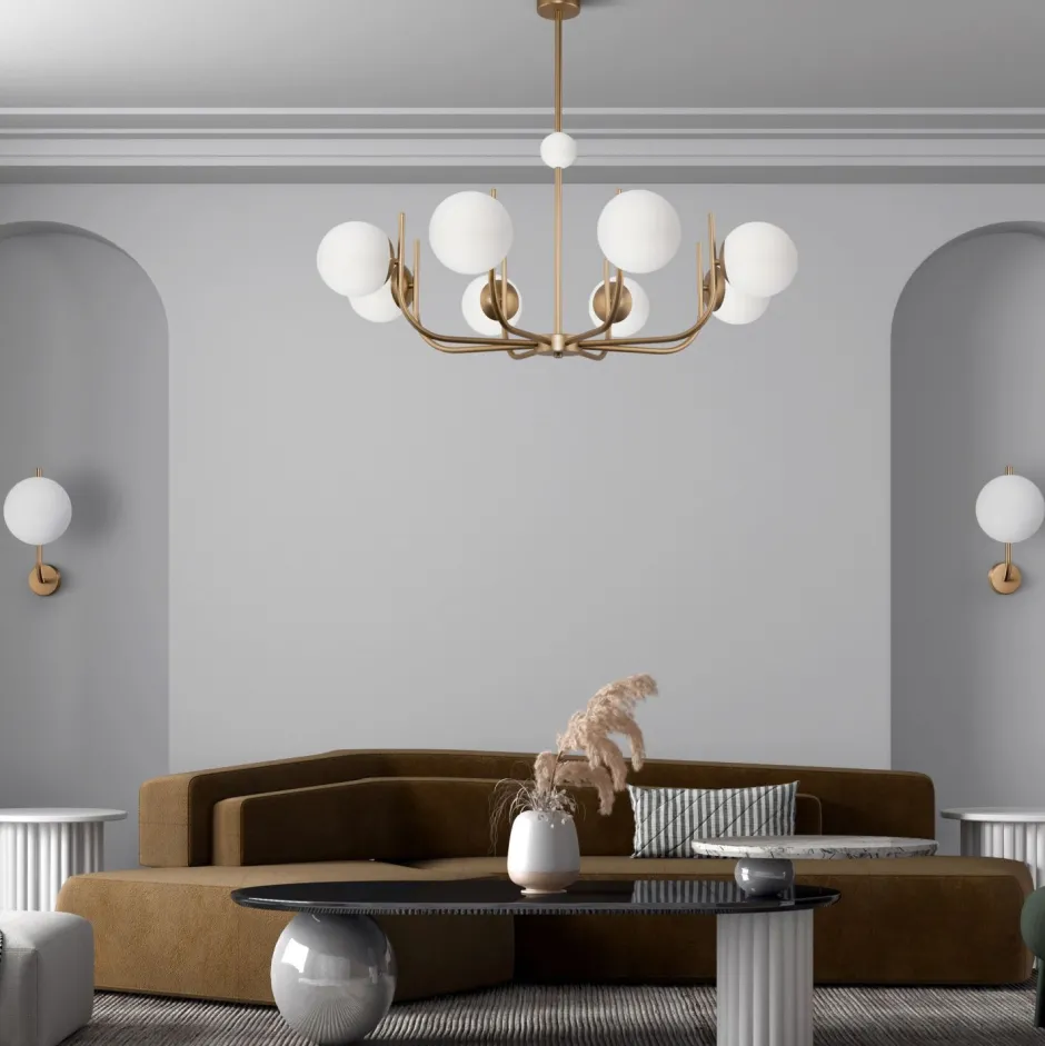 Deckenleuchten|Esszimmer Lampen*Maytoni Kronleuchter Metall Glas 103 cm breit in Messing Weiß