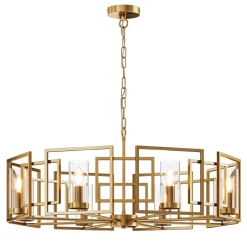 Hängelampen|Esszimmer Lampen*Maytoni Kronleuchter Metall Glas D: 87,5 cm rund in Gold E14