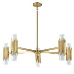 Elstead Kronleuchter Metall Glas E14 B: 106,7 cm in Messing antik Weiß< Hängelampen|Wohnzimmerlampen