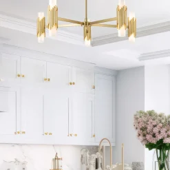 Elstead Kronleuchter Metall Glas E14 B: 106,7 cm in Messing antik Weiß< Hängelampen|Wohnzimmerlampen