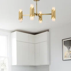 Wohnzimmerlampen|Esszimmer Lampen*Elstead Kronleuchter Metall Glas 83,8 cm breit Modern verstellbar