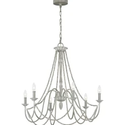 Elstead Kronleuchter Metall Holzperlen 71,1 cm breit Shabby Grau antik< Hängelampen|Schlafzimmer Lampen