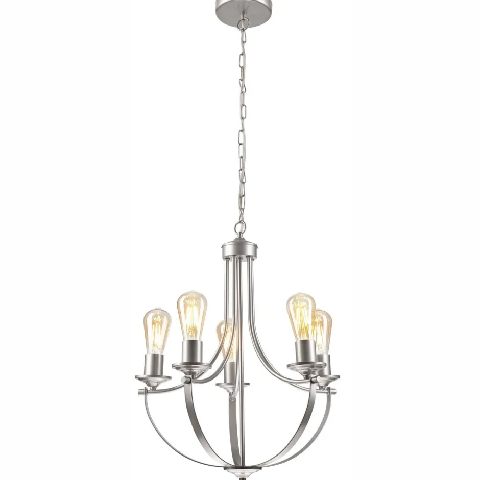 Bürolampen|Rustikale Lampen*Lamkur Kronleuchter Metall in Silber 5-flammig E27 Ø 45 cm Rustikal