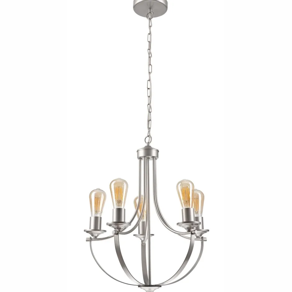 Bürolampen|Rustikale Lampen*Lamkur Kronleuchter Metall in Silber 5-flammig E27 Ø 45 cm Rustikal