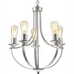 Bürolampen|Rustikale Lampen*Lamkur Kronleuchter Metall in Silber 5-flammig E27 Ø 45 cm Rustikal