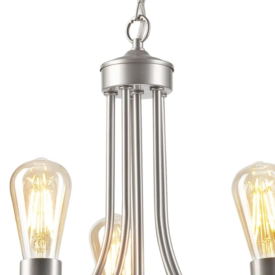 Bürolampen|Rustikale Lampen*Lamkur Kronleuchter Metall in Silber 5-flammig E27 Ø 45 cm Rustikal