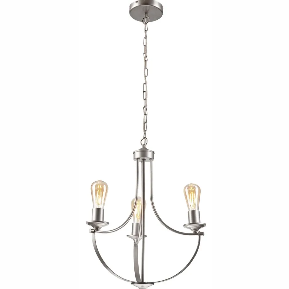 Bürolampen|Rustikale Lampen*Lamkur Kronleuchter Metall Rustikal Ø 42 cm 3-armig E27 in Silber