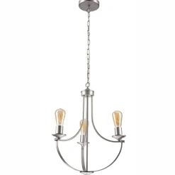 Bürolampen|Rustikale Lampen*Lamkur Kronleuchter Metall Rustikal Ø 42 cm 3-armig E27 in Silber