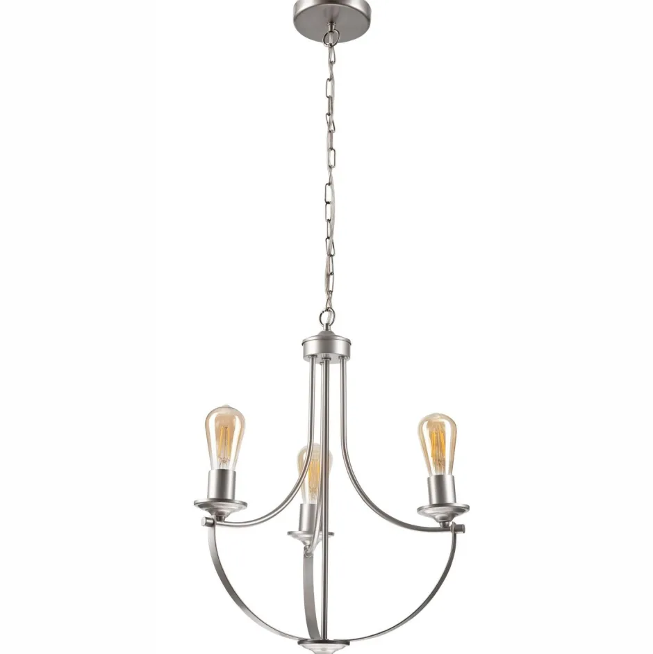 Bürolampen|Rustikale Lampen*Lamkur Kronleuchter Metall Rustikal Ø 42 cm 3-armig E27 in Silber