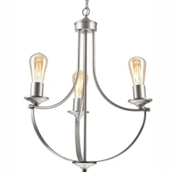 Bürolampen|Rustikale Lampen*Lamkur Kronleuchter Metall Rustikal Ø 42 cm 3-armig E27 in Silber