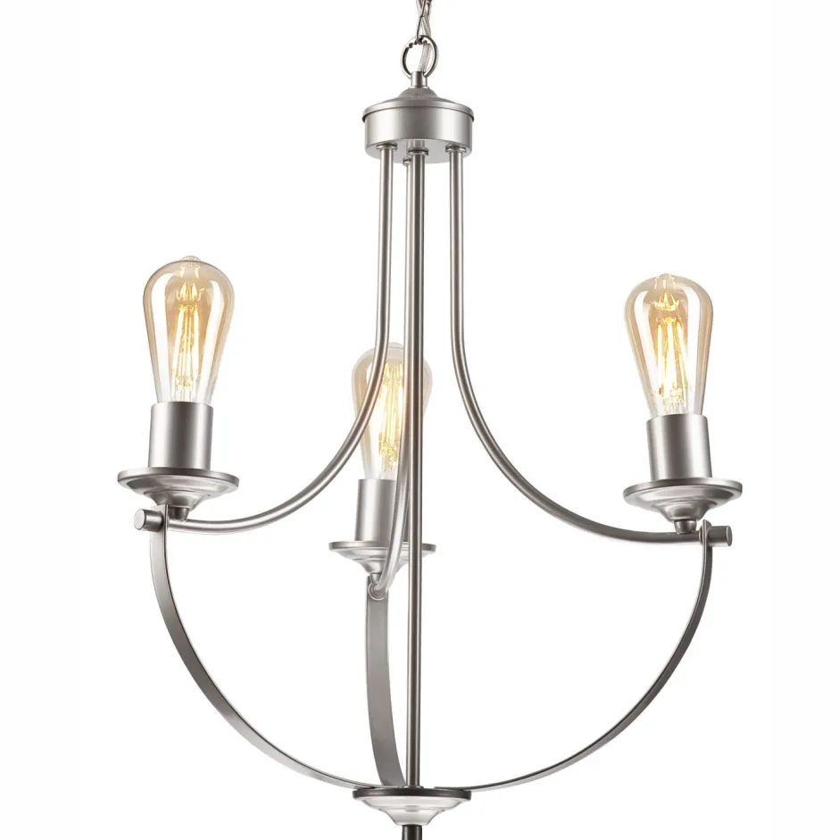 Bürolampen|Rustikale Lampen*Lamkur Kronleuchter Metall Rustikal Ø 42 cm 3-armig E27 in Silber