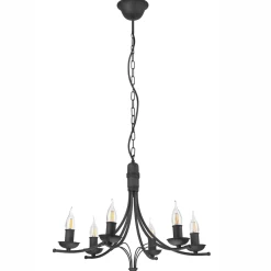 Hängelampen|Kronleuchter*Lamkur Kronleuchter Metall Rustikal 6-armig E14 Schwarz