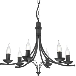 Hängelampen|Kronleuchter*Lamkur Kronleuchter Metall Rustikal 6-armig E14 Schwarz