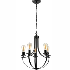 Bürolampen|Rustikale Lampen*Lamkur Kronleuchter Metall Schwarz Ø 45 cm 3-flammig E27 Rustikal