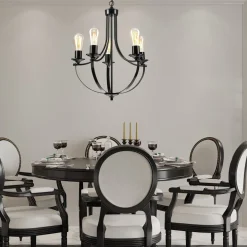 Bürolampen|Rustikale Lampen*Lamkur Kronleuchter Metall Schwarz Ø 45 cm 3-flammig E27 Rustikal