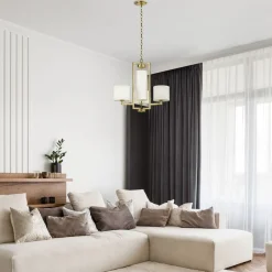 Elstead Kronleuchter Metall Stoff 62,9 cm breit 4x E27 mit Schirm< Hängelampen|Esszimmer Lampen