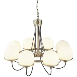 Hängelampen|Esszimmer Lampen*Searchlight Kronleuchter mit Schirm Ø 75 cm Kugel rund in Messing antik